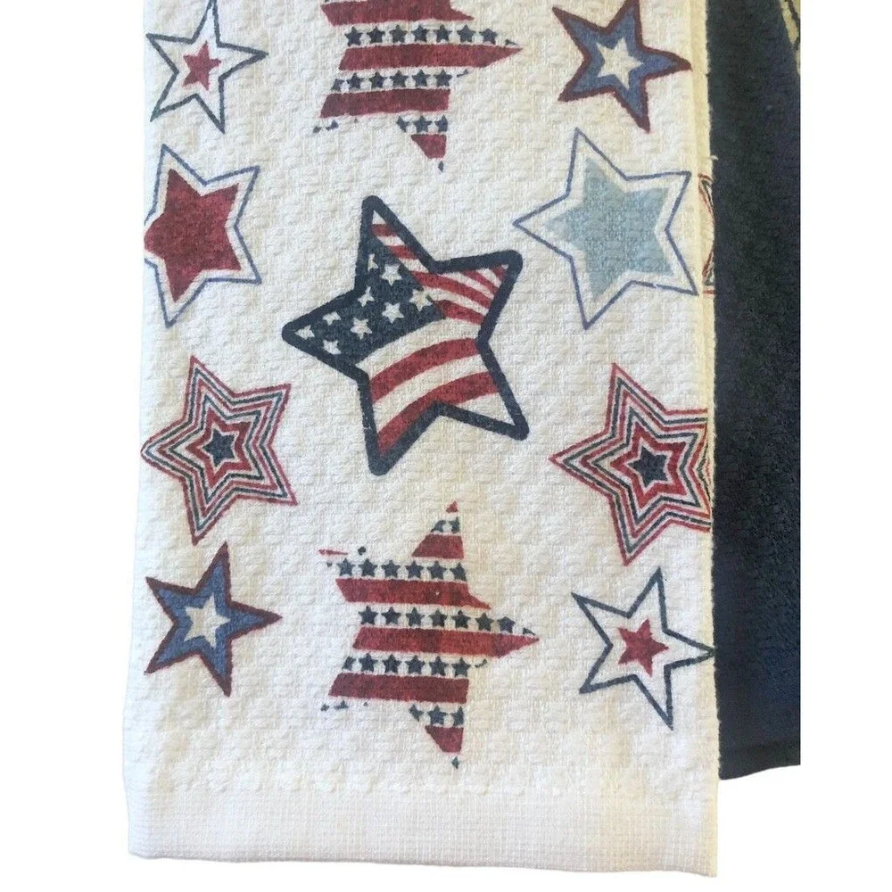 Martha Stewart Kitchen Dish Towels Set Of 3 Red White Blue Stars July 4th 16X28